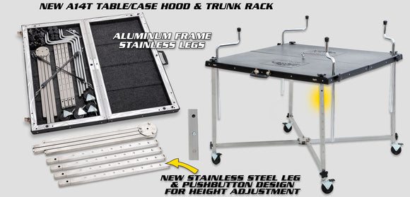 A14T:  Aluminum Table/case Hood & Trunk Rack Wheels Included Hood Racks And Carts